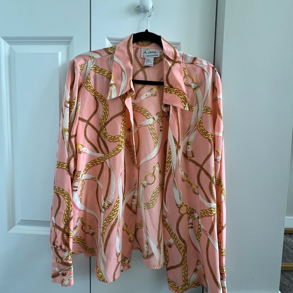 Linea by Louis Dell'Olio Pink and Gold Chain Blouse